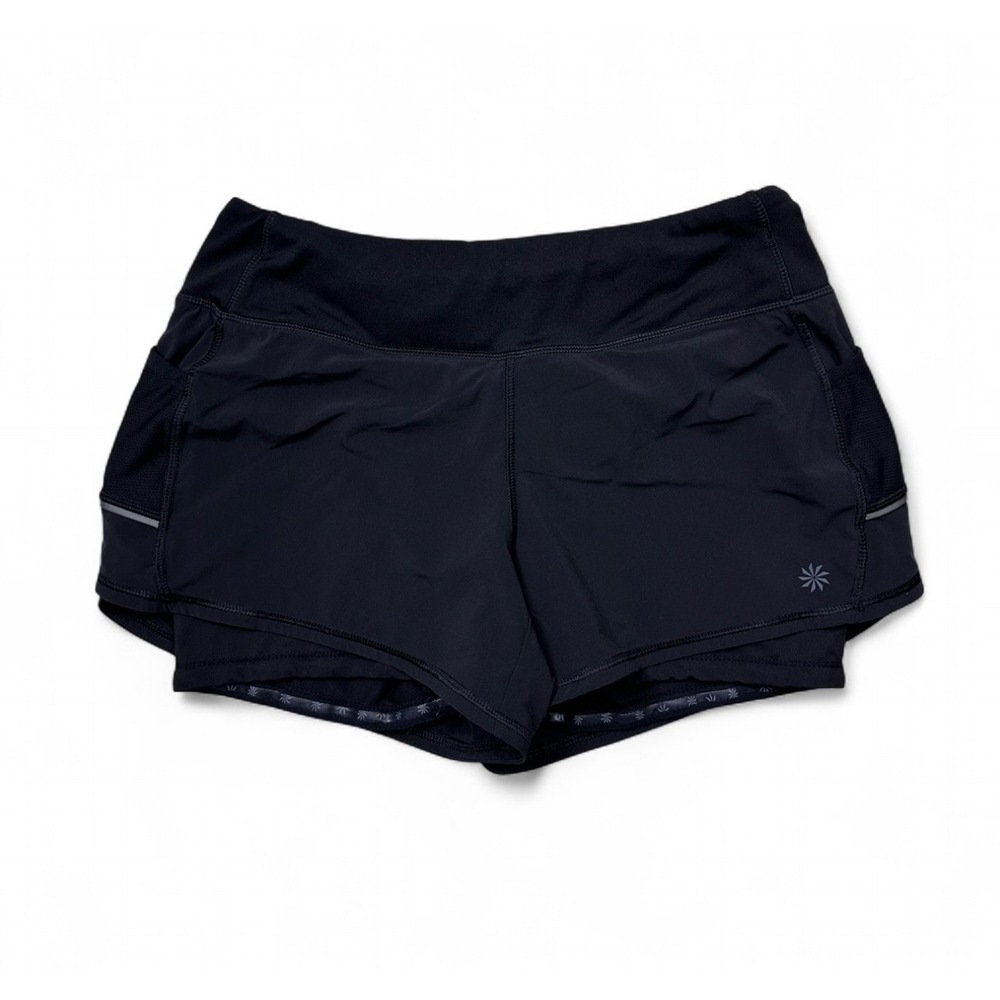 Athleta 2 in 1 Ready‎ Set Go Black Running Athletic Shorts Pockets Women's Small